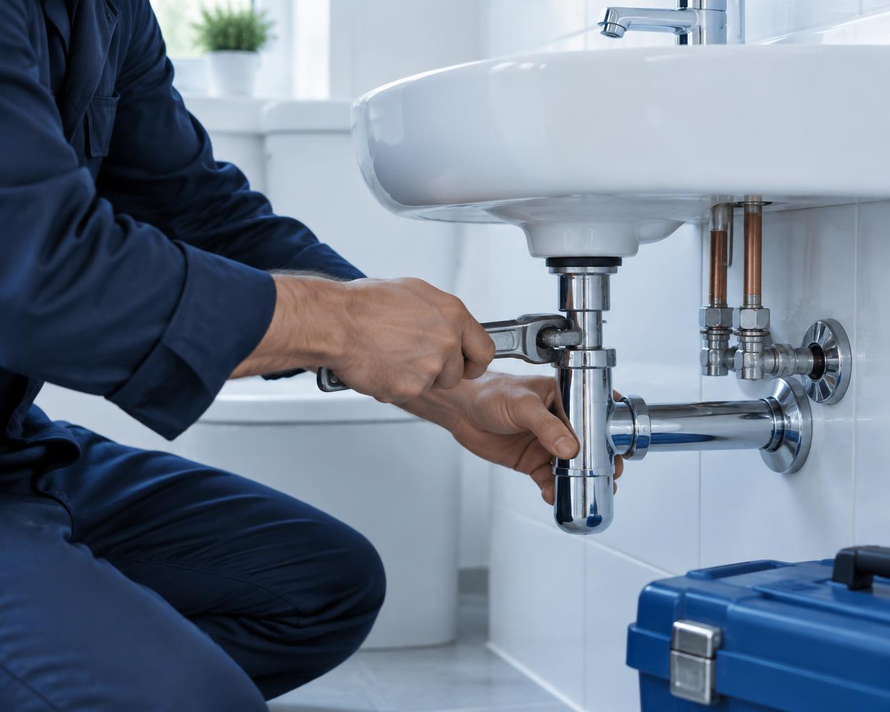 Herstelling van een afvoer onder een lavabo